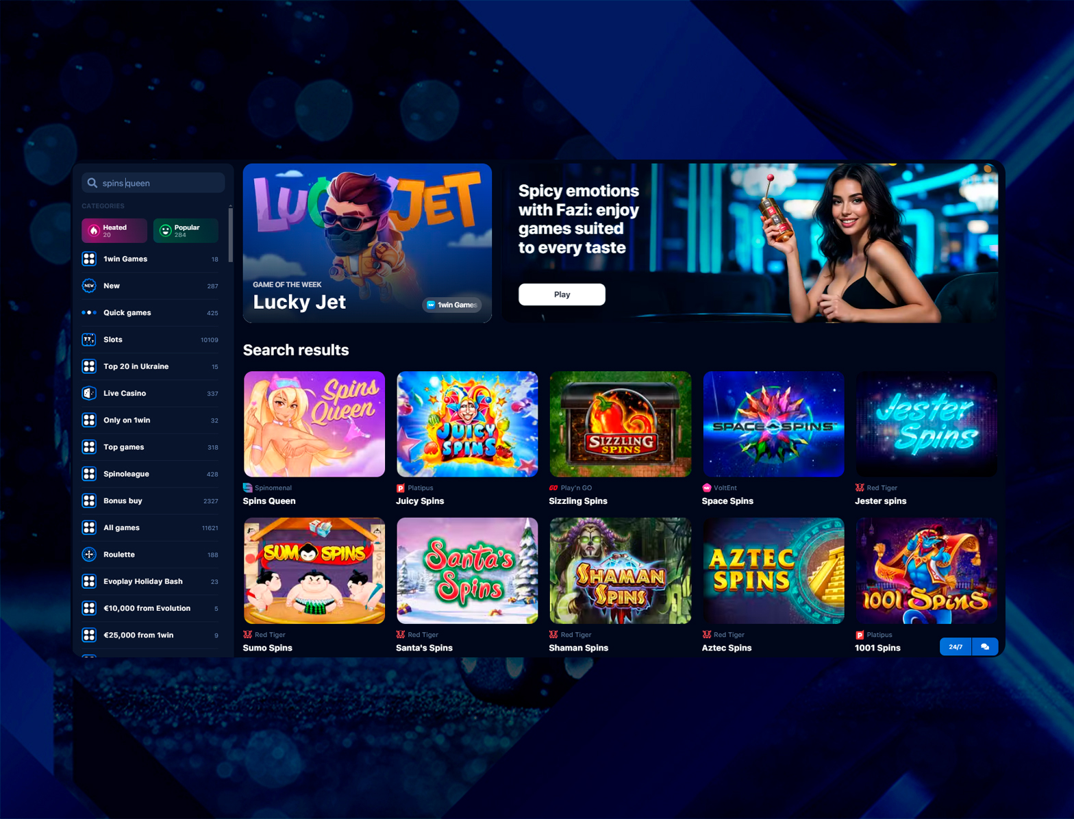 Search for a game in the casino section